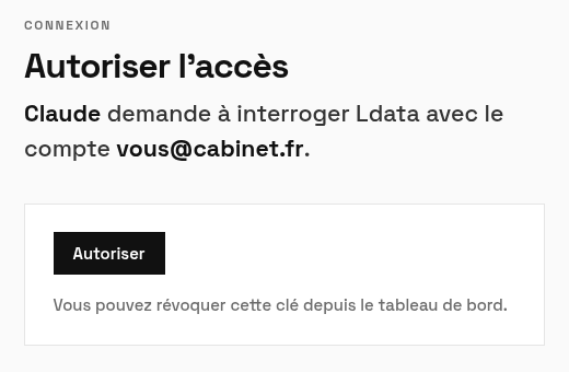 Page Ldata : Claude demande l’accès, bouton Autoriser